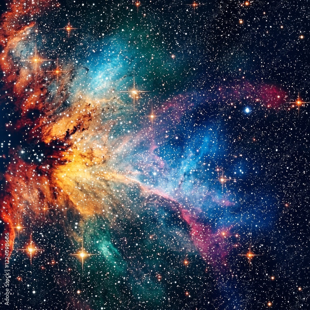 Naklejka premium enchanting view of the cosmos, filled with countless stars, sparkling like diamonds in the night sky, with swirling galaxies and vibrant cosmic colors