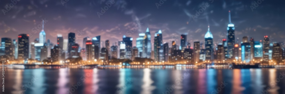 Abstract circular bokeh lights in vibrant colors against blue cityscape, vibrant colors, city lights Abstract circular bokeh lights in vibrant colors against blue cityscape, vibrant colors, city lights