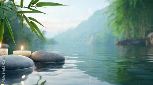 Tranquil River Scene with Bamboo
