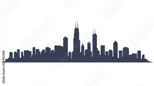 Sleek Grayscale Vector Silhouette of an Entire Business Skyline in Negative Space with Midday Tonal Gradient for Timeless Design Elements