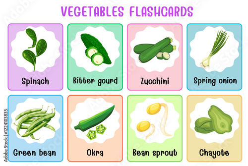 Vegetables flashcard collection for children education, printable montessori material

