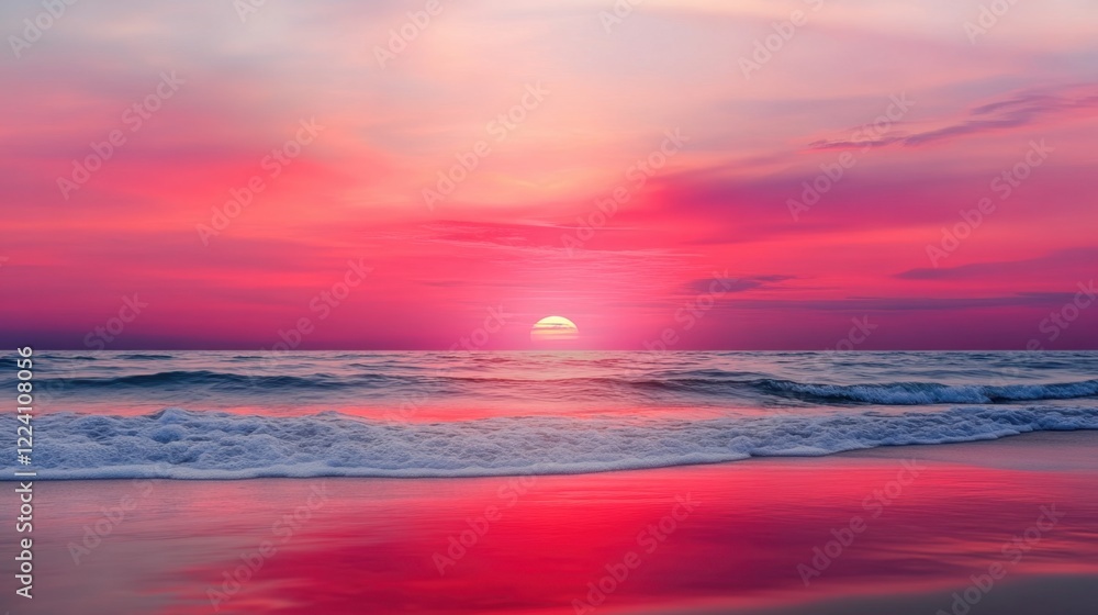 Serene Sunset at the Beach with Vibrant Sky Colors and Gentle Ocean Waves Reflection Serene Sunset at the Beach with Vibrant Sky Colors and Gentle Ocean Waves Reflection