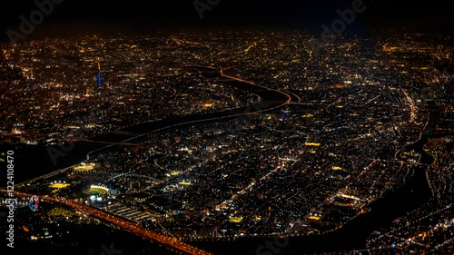 Photography Aerial view of Tokyo from above at night