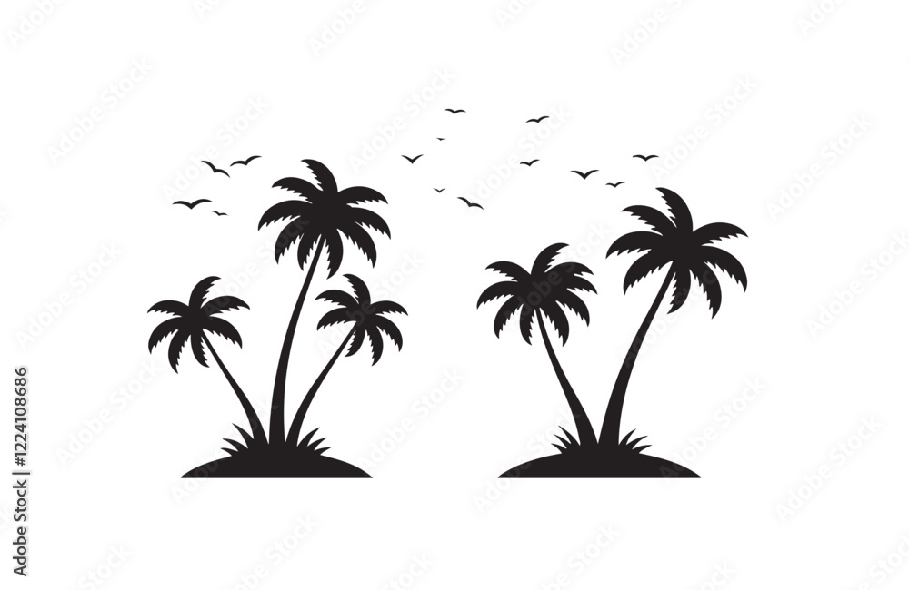 Elegant Palm Trees with Birds Flying Scene
Elegant Palm Trees with Birds Flying Scene