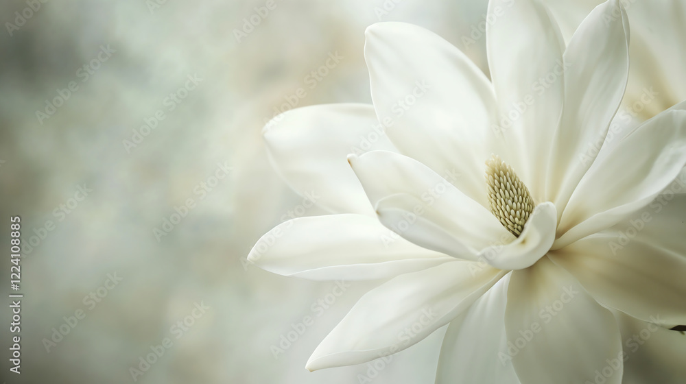 Fototapeta premium White magnolia flower macro shot. Botanical art and floral photography concept