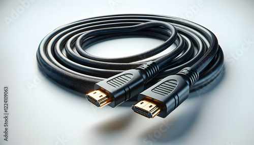 Gadget Two HDMI cables with black connectors and gold-plated tips, uncoiled and lying flat with their conne4 photo