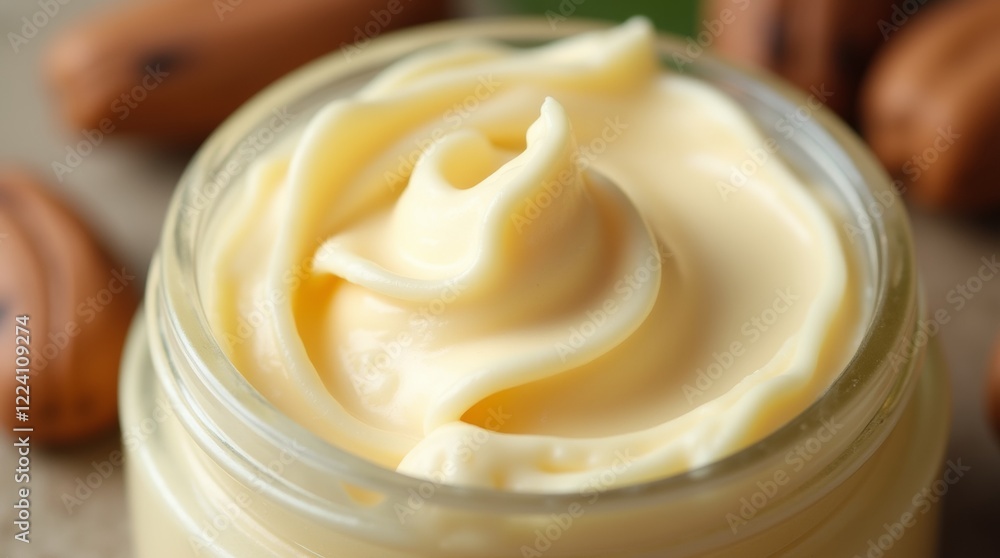 jar of shea butter cream with a smooth texture jar of shea butter cream with a smooth texture