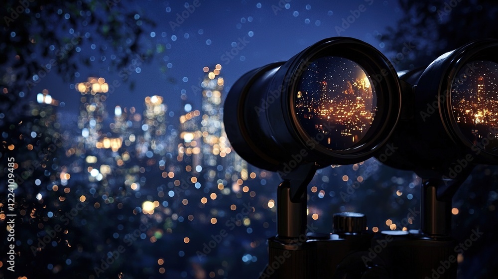 Night City Lights Viewed Through Binoculars