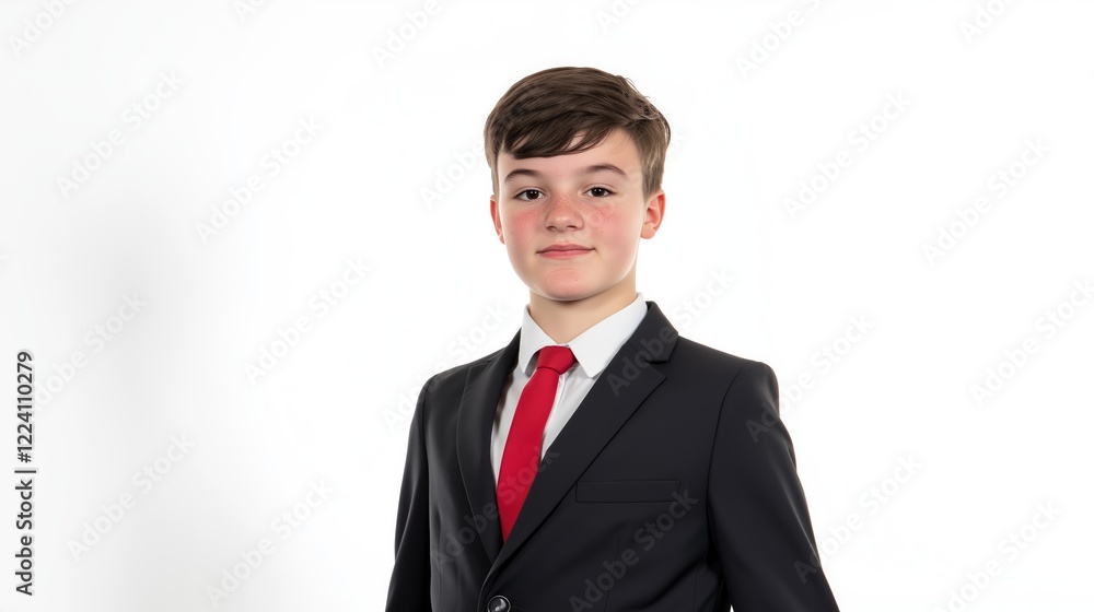 A school-aged child wearing school uniform. Kid. Youth. Youngster. A young male teenager in a suit and red tie. Puberty. High schooler. A student A school-aged child wearing school uniform. Kid. Youth. Youngster. A young male teenager in a suit and red tie. Puberty. High schooler. A student