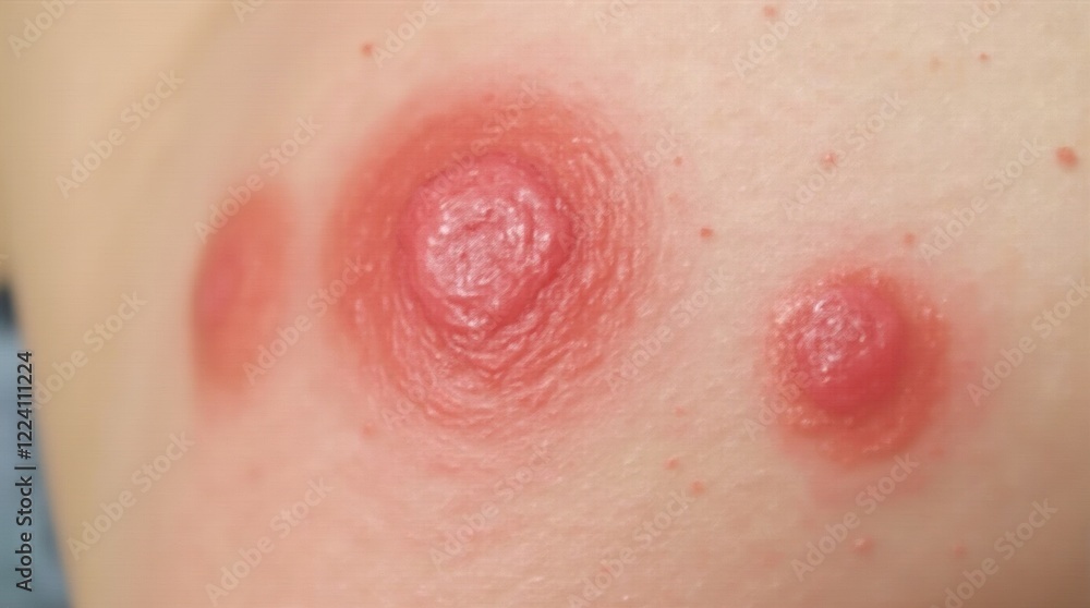 Fototapeta premium Close-up of red and white skin, visible contrast between irritated red patches and pale areas, natural texture of the skin, medical or health-related context 