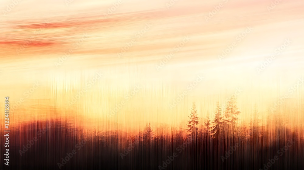 Fototapeta premium Abstract Sunrise Over Silhouetted Coniferous Forest