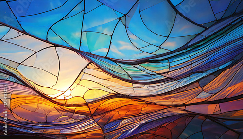 Glass abstract background wavy in a sky backgrounds textures with lights and shadows