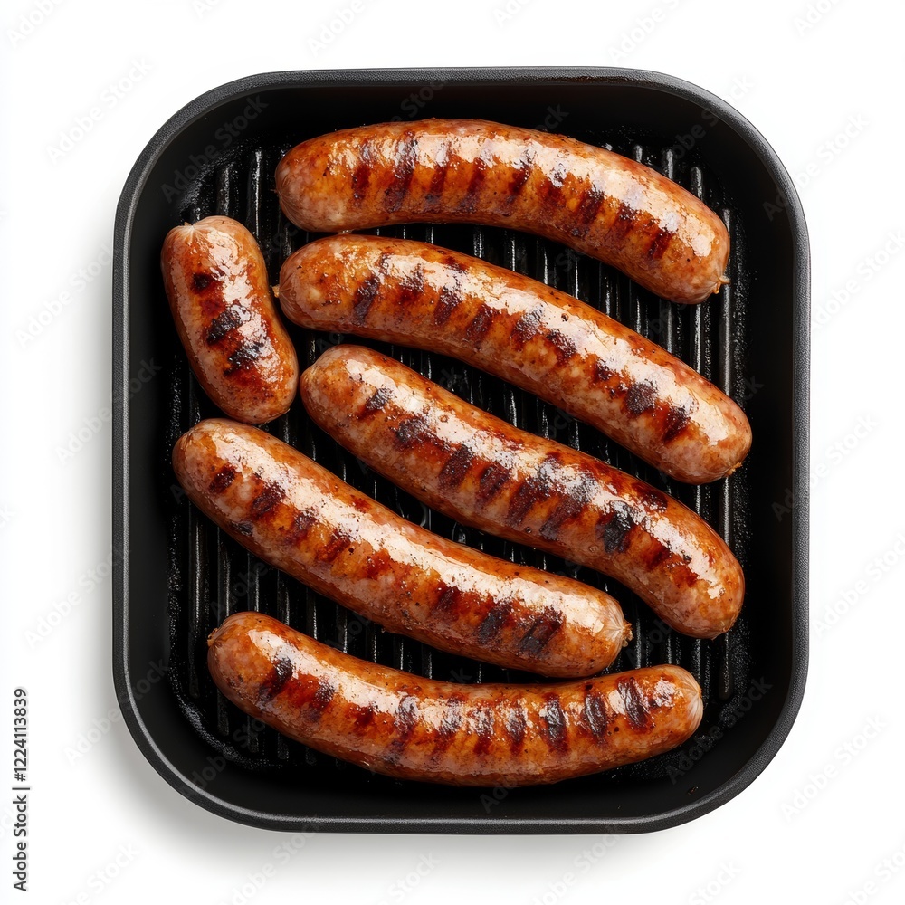 Grilled sausages in a black pan. (2) Grilled sausages in a black pan. (2)