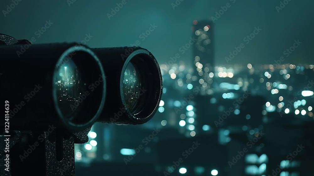 Night City View Through Binoculars Night City View Through Binoculars