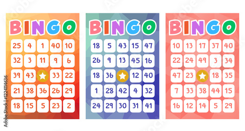 Set of colored bingo cards with numbers design vector