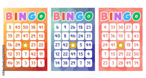 Set of colored bingo cards with numbers design vector