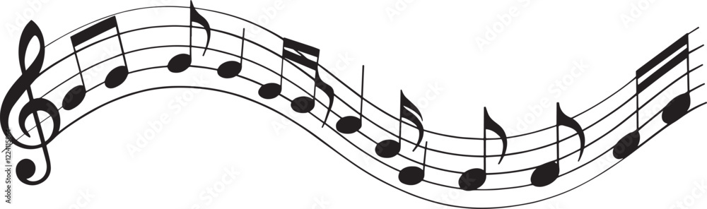 Music notes wave isolated, group musical notes Music notes wave isolated, group musical notes