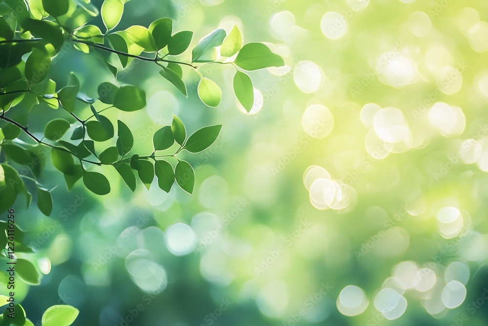 Serene Green Leaves Sunlight Bokeh Background Serene Green Leaves Sunlight Bokeh Background