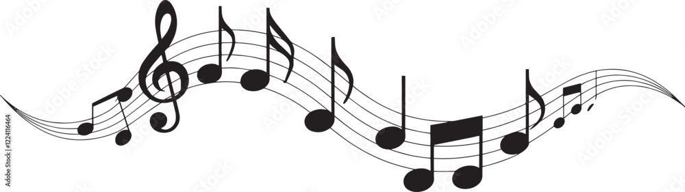 Music notes wave isolated, group musical notes Music notes wave isolated, group musical notes