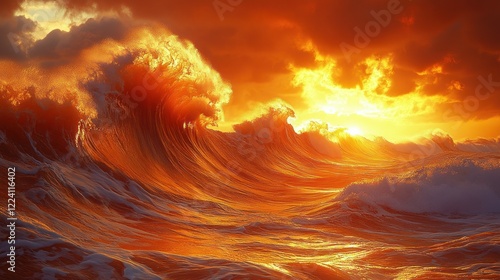 Fiery Sunset Waves: A Breathtaking Ocean Scene