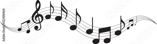 Music notes wave isolated, group musical notes