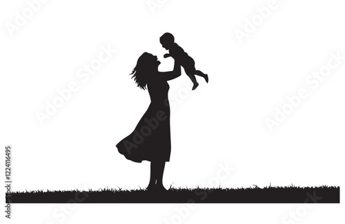 Loving Mother Holding Her Baby Silhouette Art
