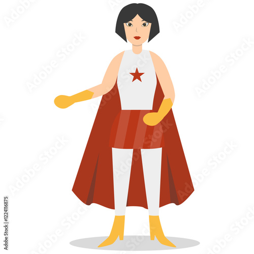 Female Superhero Cartoon Character. Vector Illustration on White Background