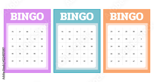 Set of colored bingo cards with numbers design vector