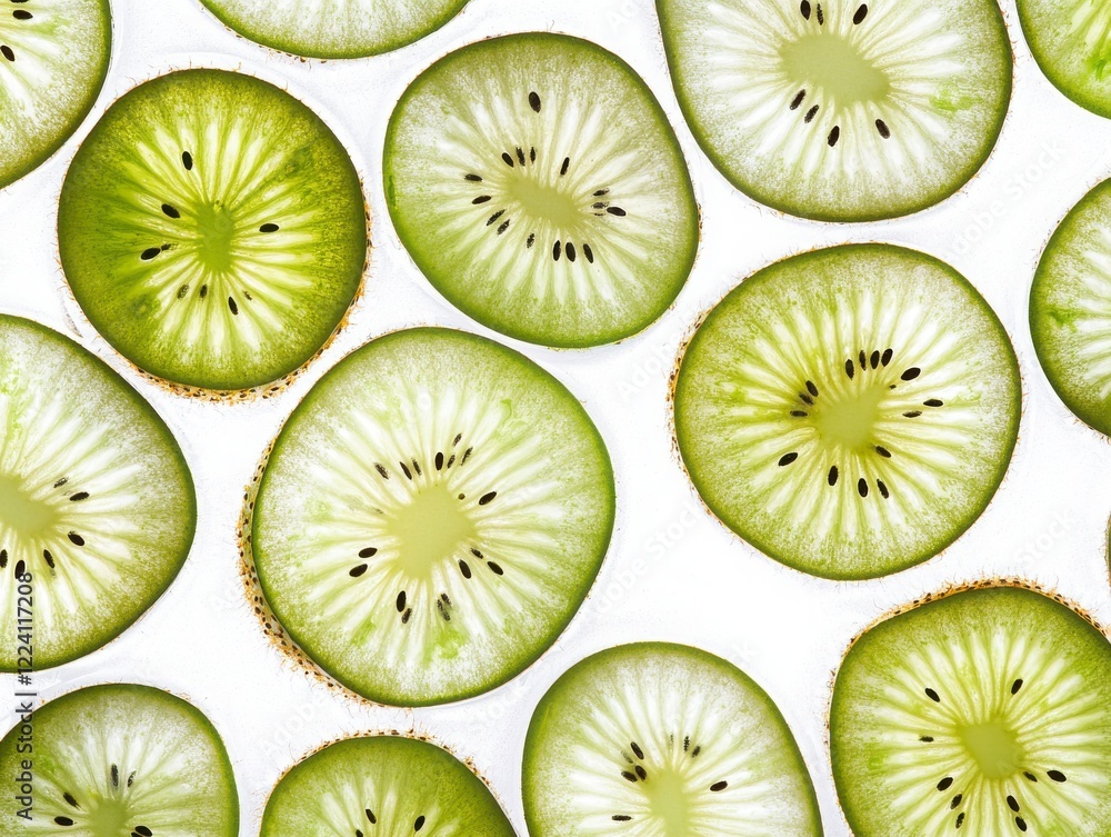 Fototapeta premium Fresh Green Kiwi Slices on White Background for Healthy Eating Ideas