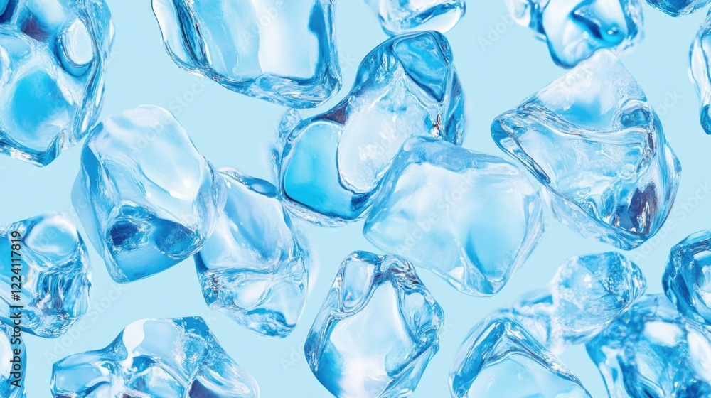 © Alexandr Efimov - A bunch of ice cubes are scattered across a blue background © Alexandr Efimov - A bunch of ice cubes are scattered across a blue background