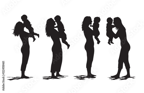 Loving Mother Holding Her Baby Silhouette Art
