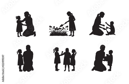 Loving Mother Holding Her Baby Silhouette Art
