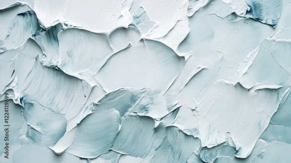 Fototapeta premium Abstract texture of layered paint in soft blue and white tones.