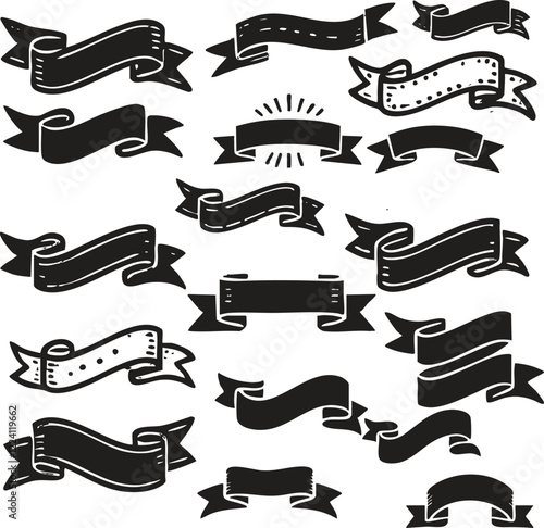 banner Ribbon vector illustration set. Simple ribbons. black Vector, isolated background