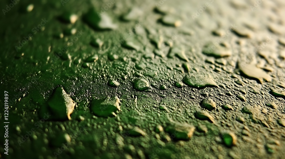 Water droplets on a dark green textured surface Water droplets on a dark green textured surface