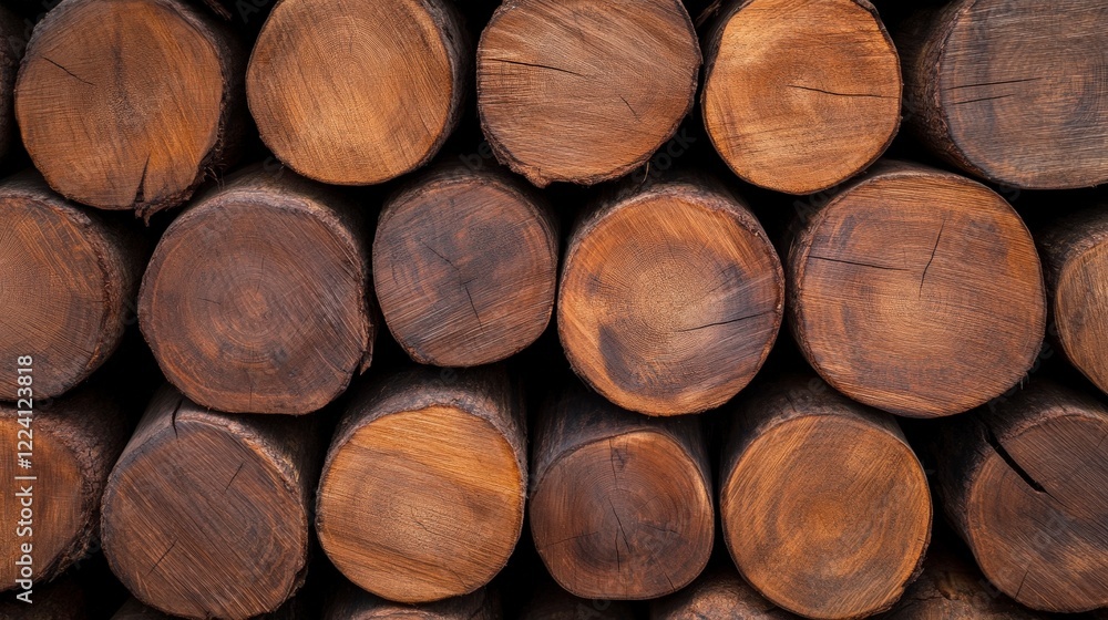 Natural Wooden Logs Stacked Neatly for Construction or Decorative Use in Nature Natural Wooden Logs Stacked Neatly for Construction or Decorative Use in Nature