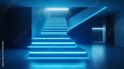 Neon Blue Staircase in Modern Architecture