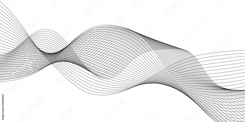 Abstract dynamic black color wave geometric lines, gradient transparent tech wave curve creative technology flowing geometric line patterns, Wavy Lines Minimalist Vector Illustration. Abstract dynamic black color wave geometric lines, gradient transparent tech wave curve creative technology flowing geometric line patterns, Wavy Lines Minimalist Vector Illustration.