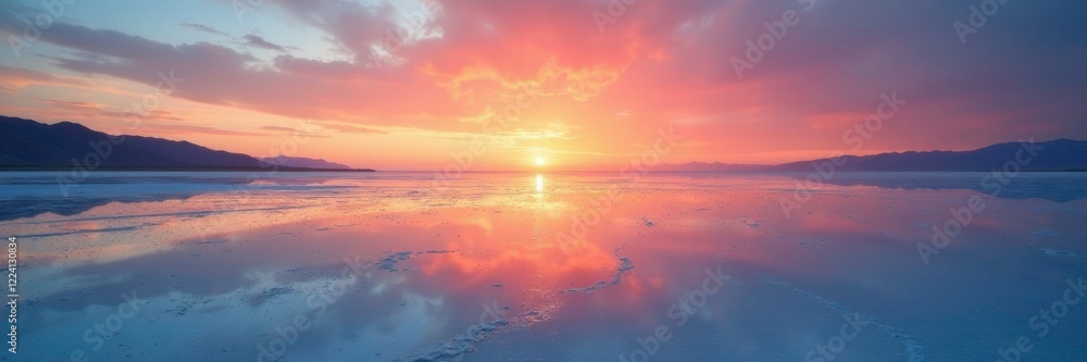 Obraz premium Softly fading light on the salt flats at sunset, salt flats, evening