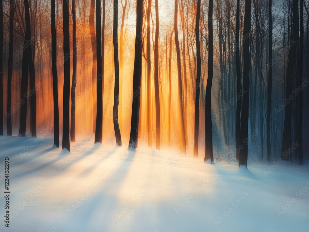 Fototapeta premium Sunrise Path in Winter Forest