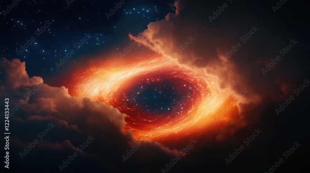Dramatic Formation of a Spiral Nebula Surrounded by Celestial Clouds and Stars Dramatic Formation of a Spiral Nebula Surrounded by Celestial Clouds and Stars