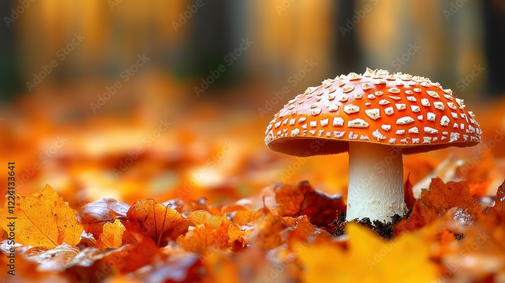 Autumnal Amanita Muscaria: A Vibrant Mushroom in Fall Foliage Autumnal Amanita Muscaria: A Vibrant Mushroom in Fall Foliage