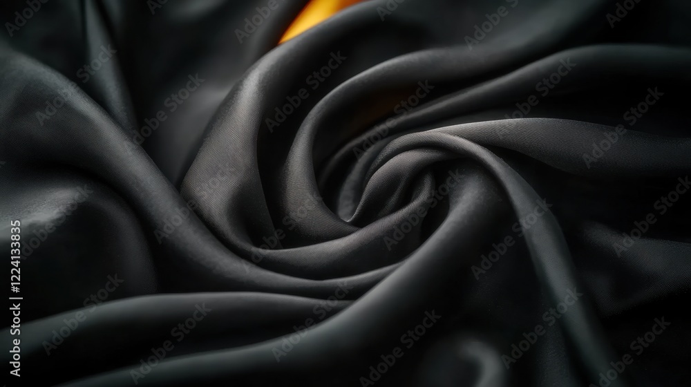 Obraz premium Dark Satin Fabric Close-Up with Soft Texture and Elegant Drapery in a Swirling Formation