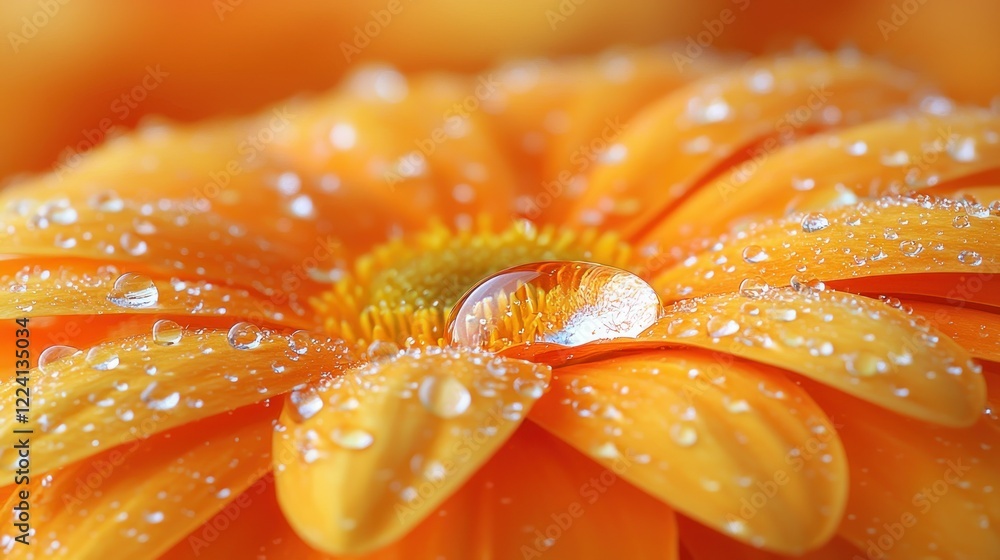 Orange Gerbera Daisy with Dewdrops: A Macro Photography Masterpiece Orange Gerbera Daisy with Dewdrops: A Macro Photography Masterpiece