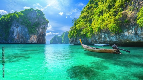 Wallpaper Mural Tropical Islands Surrounded by Vibrant Oceans Showcase a Dynamic and Energetic Natural Beauty. A Mesmerizing Scene of Lush Greenery and Crystal-clear Waters. Torontodigital.ca