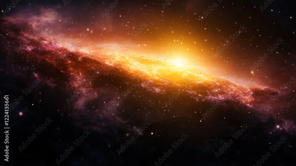 Fototapeta premium Stunning Cosmic View of a Distant Galaxy Radiating Warm Light and Celestial Colors