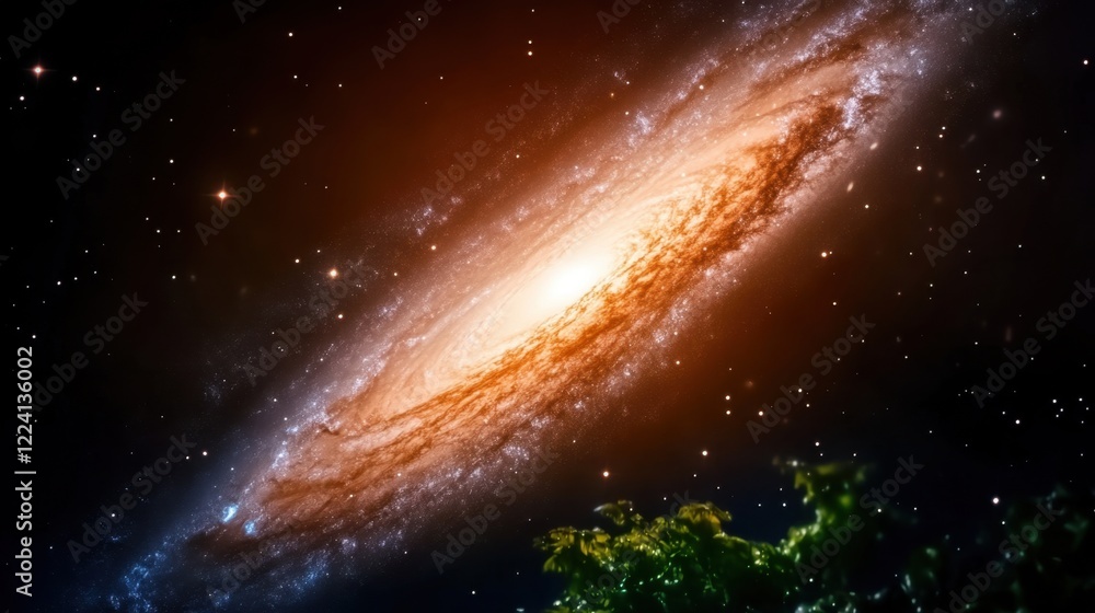 Obraz premium Stunning Spiral Galaxy in Deep Space with Bright Stars and Colorful Nebulae