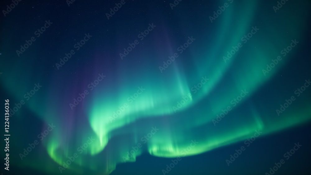 Fototapeta premium A breathtaking night sky filled with auroras borealis in shades of green and violet, illuminating the stars.