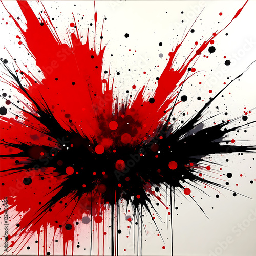 Sporty red and white grunge brush pattern on black background.