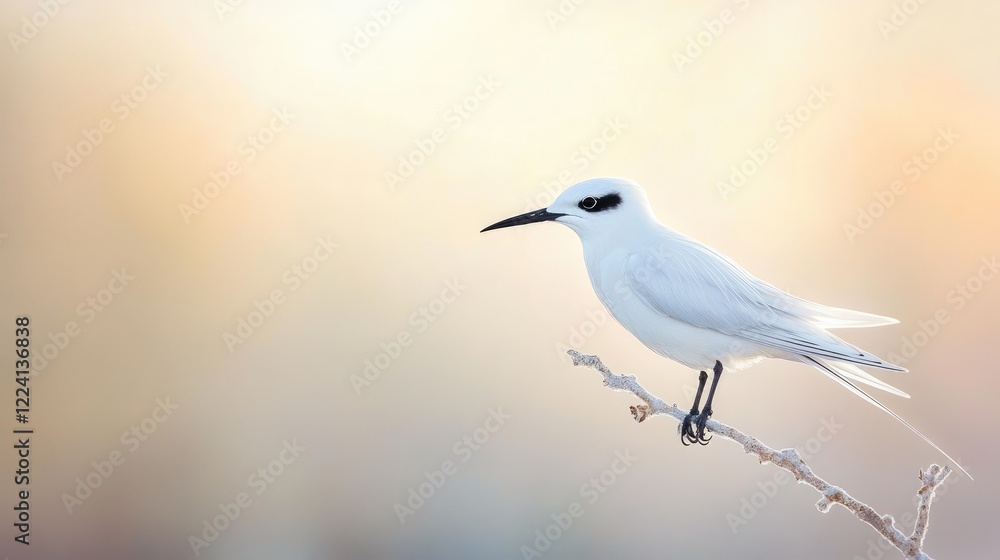Obraz premium A delicate Fairy Tern perched gracefully on a thin branch, showcasing its elegance against a soft, natural background